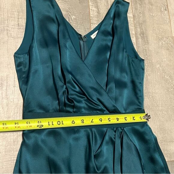 Banana Republic Silk Jewel GREEN V Neck Sleeveless Wrap Front Ruffle Dress 2 P - Picture 9 of 16